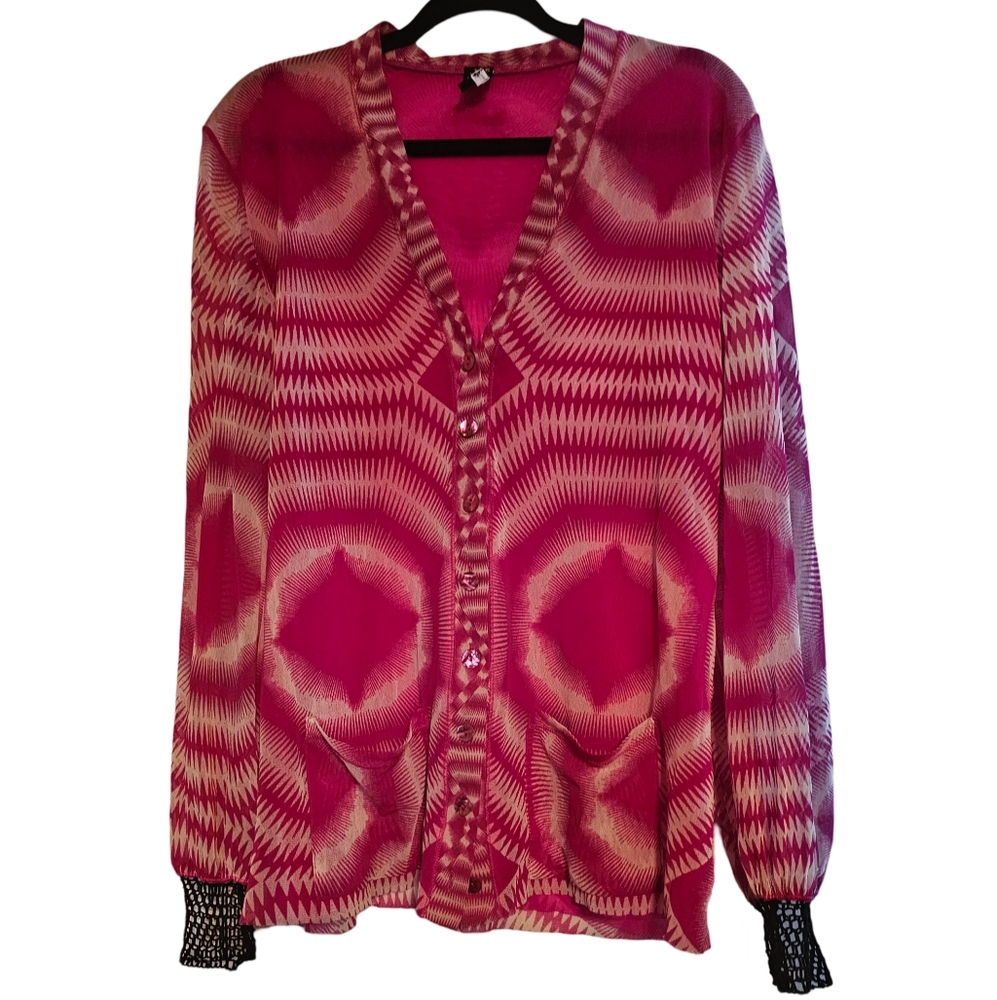Jean Paul Gaultier Pink Cardigan Sweater with Bold Pattern